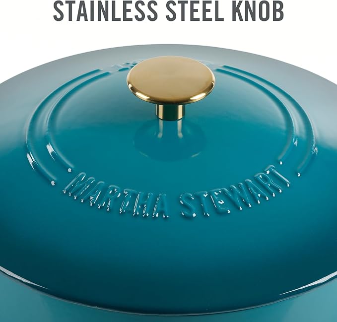 Martha Stewart Gatwick 7-Quart Enamel Cast Iron Dutch Oven ??Emerald Ombre with Gold Knob ??Durable Heavy-Duty Dutch Oven for Slow Cooking, Braising & Baking