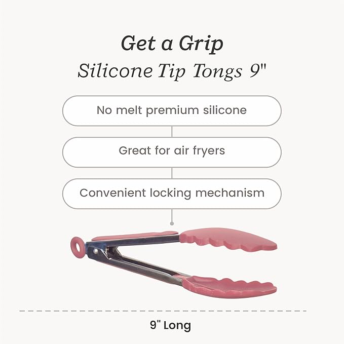 Starpack 'Get a Grip' Silicone Kitchen Tongs for Cooking 9 Inch - BBQ Silicone Tongs for Grill Heat Resistant to 600째F - Stainless Steel Utensils with Non Stick Rubber Tips for Serving Food