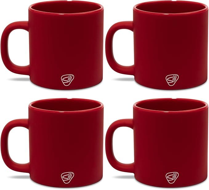 Silipint 16oz Silicone Coffee Mug ??Unbreakable Dishwasher Safe Microwave Oven & Freezer Compatible Travel Mug ??Non-Toxic Reusable Cup for Hot Coffee Tea or Cold Drinks Pack of 4 Classic Red