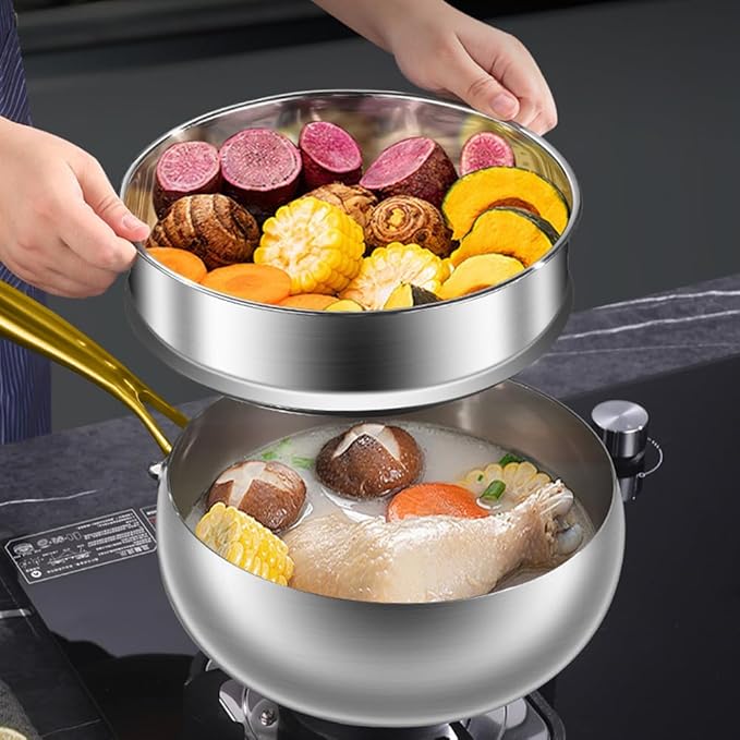 Titanium Hammered Pan with Lid, Thickened Multi-Layer Titanium Wok Pan, Scratch-Resistant Non Stick Stock Pot, Even Heating for Cooking,With lid,9.45IN