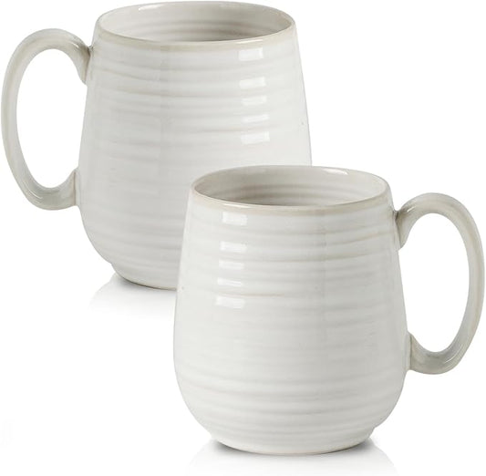 Hasense Coffee Mugs Set, 20 oz Large Coffee Cups with Handles, Ceramic Latte Cup for Tea, Cocoa, Oat Milk, Classic Soup Mug for Women and Men Gift, 2 Pcs, Clay-Infused White