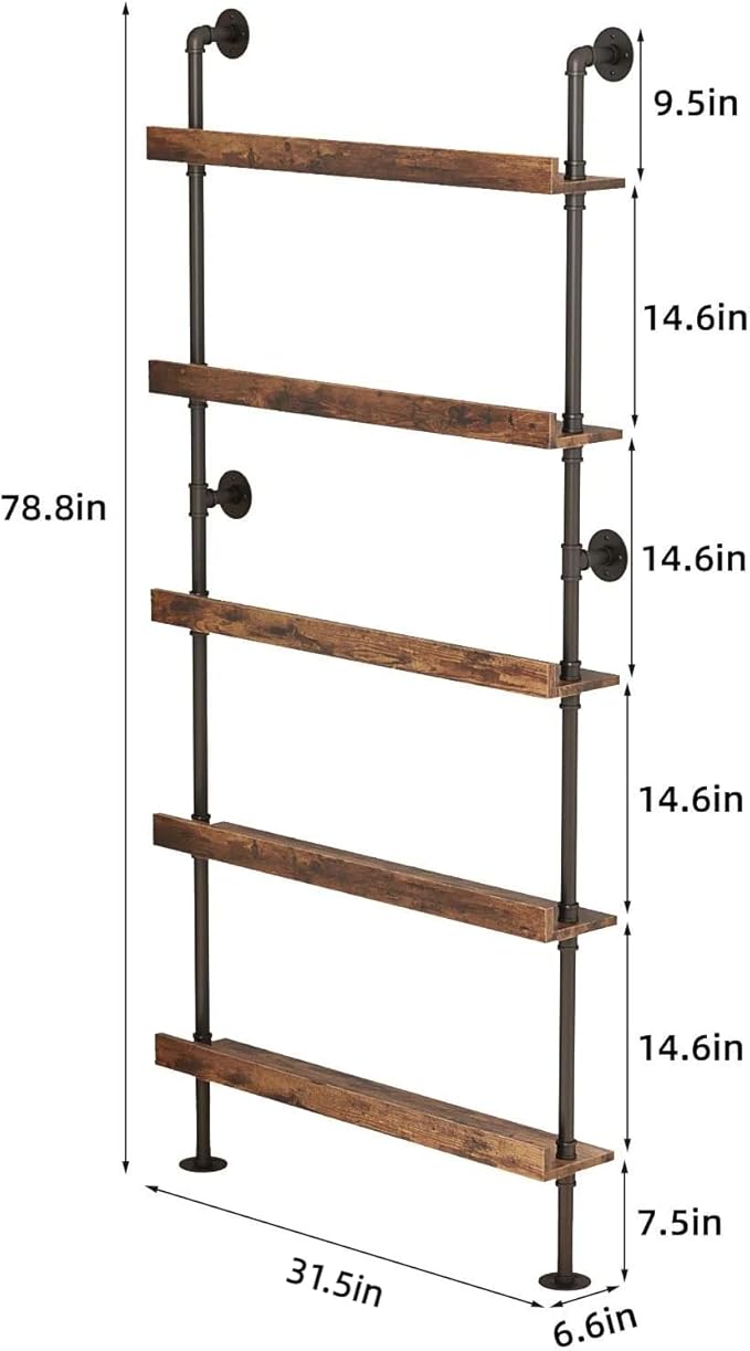 5-Tier Wall Mounted Wine Rack, Floating Bar Shelves with LED, Liquor Bottle Shelf Display, Holds 30+ Bottles, Space Saving (31.5" W x 79" H x 8.6" D)