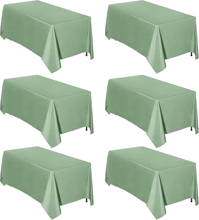 Easy-Going 6 Pack Sage Green Tablecloths 90x132 Inch for 8 Ft Rectangle Table, Washable Polyester Waterproof Stain Resistant Table Cloth, Decorative Table Cover for Kitchen, Dining Tables, Events