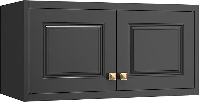 32" Metal Wall Cabinet 2 Doors,Black Hanging Cabinets with Handle,Bathroom Cabinet,Storage Cabinet 16" D x 32" W x 15" H