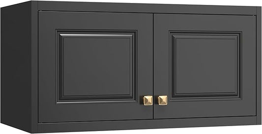 32" Metal Wall Cabinet 2 Doors,Black Hanging Cabinets with Handle,Bathroom Cabinet,Storage Cabinet 16" D x 32" W x 15" H