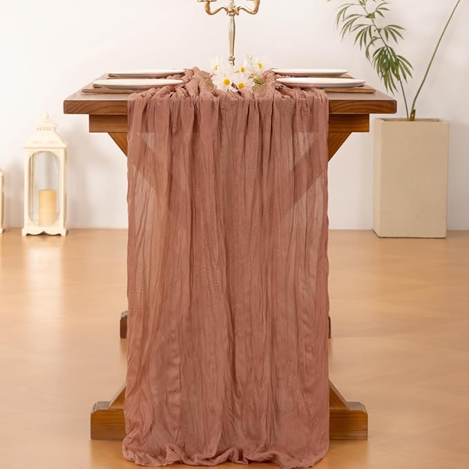 Socomi 6pcs Dusty Rose Valentine's Day Cheesecloth Table Runner Boho Rustic Gauze 120 inch 10FT Cheese Cloth Runner for Wedding Party Baby Shower Birthday Home Decor Holiday Decorations