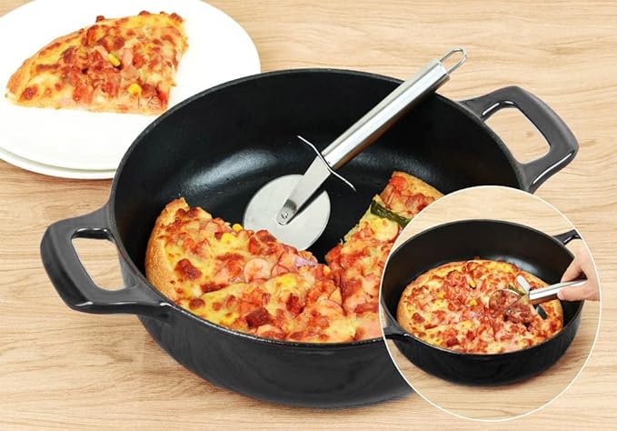 La Cuisine Enameled Cast Iron Braiser Saute Pan Shallow Casserole with lid, 3.75 Quart (QT) 11" Diameter Matte Black Enamel Coating Interior, Glossy Black Porcelain Enamel Coating Exterior