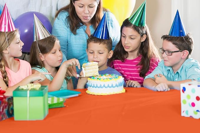Party Solids 54 Inch X 300 Feet Orange Plastic Table Cover Roll in A Cut - to - Size Box with Convenient Slide Cutter. Cuts Up to 36 Rectangle 8 Feet Plastic Disposable Tablecloths