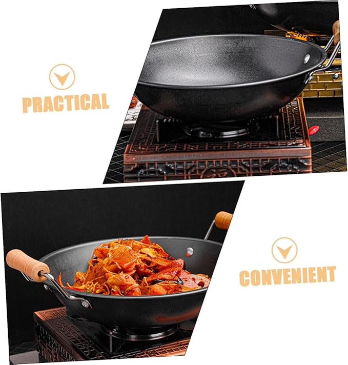 Double Handle Nonstick Cooking Wok Household Cookware with Handles for Hot Pot and Everyday Cooking Easy to Transport