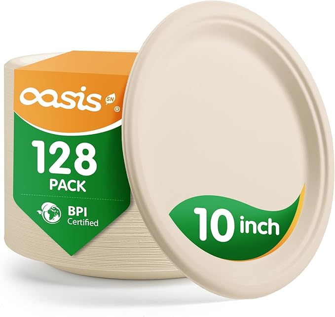 ?윮?윭 ?뿙?뿻?뿰?뿵, ?윮?윯?윺-?뿣?뿮?뿰?뿸 Compostable Paper Plates, Heavy-Duty Biodegradable Disposable Dish Made from Bagasse, Perfeck for Snacks, Desserts, Party, Wedding and More (Nature)