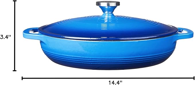 Lodge 3.6 Quart Enameled Cast Iron Oval Casserole With Lid ??Dual Handles ??Oven Safe up to 500째 F or on Stovetop - Use to Marinate, Cook, Bake, Refrigerate and Serve ??Caribbean Blue