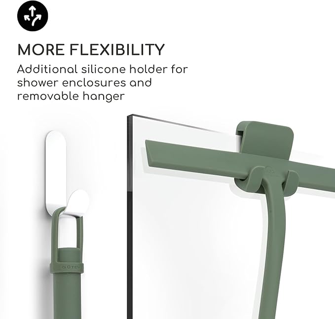 G횥TEWERK Shower Squeegee for Glass Doors, Silicone Window Squeegee, Bathroom and Glass Cleaning - Green - 11 Inch