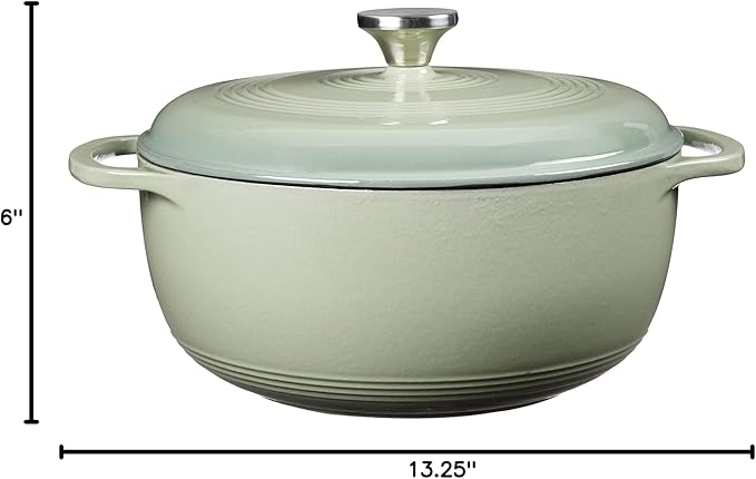 Lodge 6 Quart Enameled Cast Iron Dutch Oven with Lid ??Dual Handles ??Oven Safe up to 500째 F or on Stovetop - Use to Marinate, Cook, Bake, Refrigerate and Serve ??Desert Sage