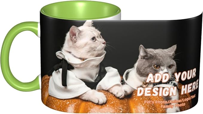 Customizable Mugs and Coffee Cups with Various Creative Designs Customize Your Photos Images Texts Partial or Full-Size Printing (Full-Width, Green)