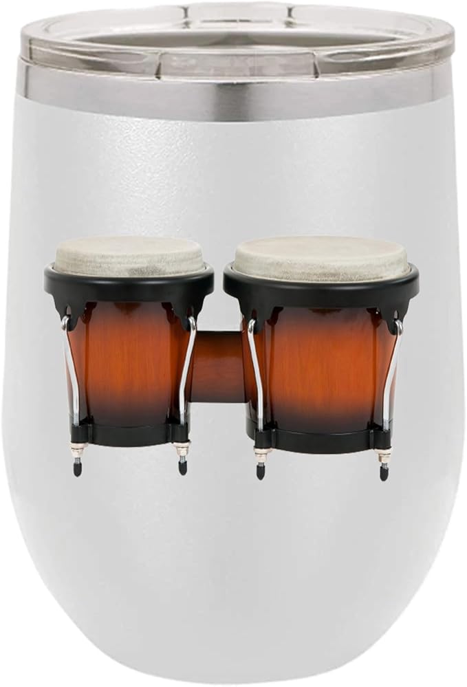 Bongos Wine Tumbler, Bongos Gift, 12oz Stainless Steel Wine Tumbler, Gifts For Him, For Her, For Boys, For Girls, Birthday, Christmas Gift idea (White)