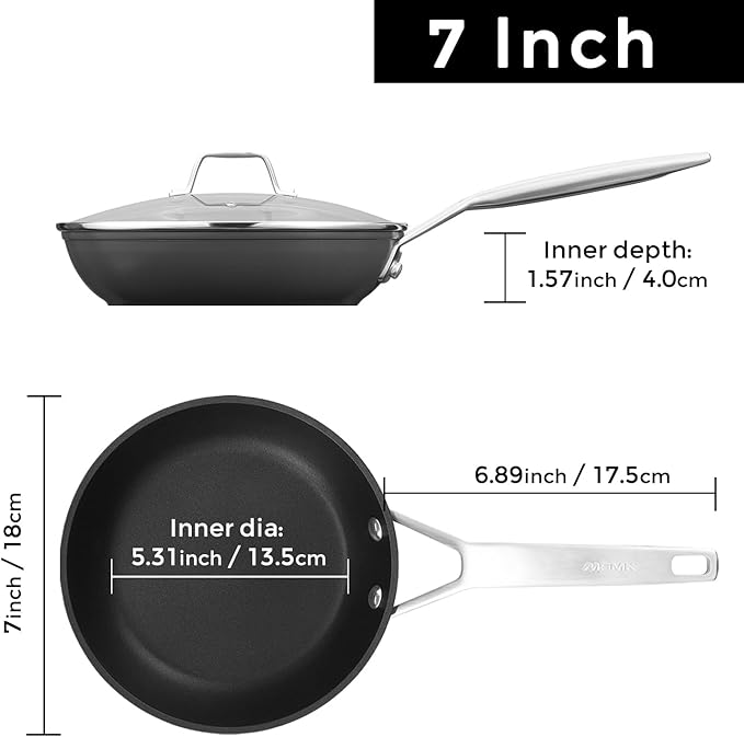 MsMk 7 inch Small Egg Nonstick Frying Pan with Lid, Eggs Omelette Burnt also Non stick, Scratch-resistant, Induction Skillet, Oven Safe to 700째F Pan for Cooking, Dishwasher Safe