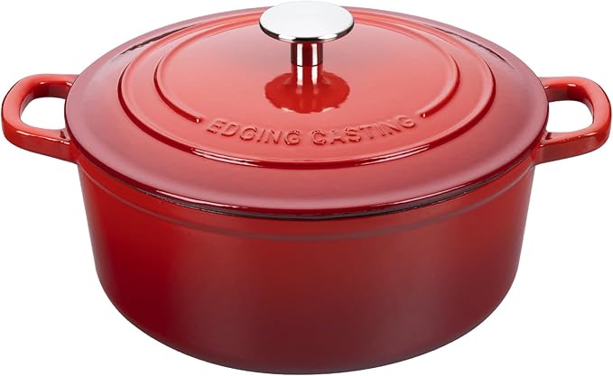 Enameled Cast Iron Dutch Oven Pot with Lid, 7 Quart, Round Dutch Ovens, Bread Oven Dual Handles, for Bread Baking, Oven Safe up to 500째F, Red