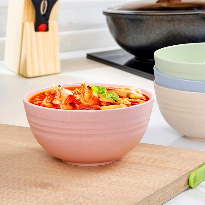 Unbreakable Cereal Bowls - Wheat Straw Fiber Lightweight Bowl Sets 4 - Dishwasher & Microwave Safe - for,Rice,Soup Bowls (24 OZ)