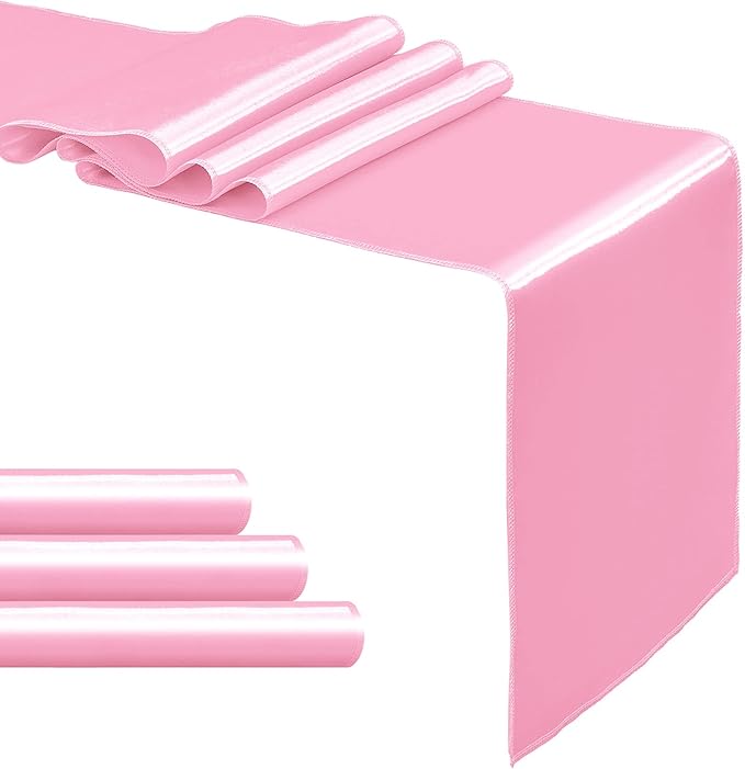 4-Pack Pink Satin Table Runner 12 x 108 Inch Long Bright and Smooth Silk Fabric Table Runner for Wedding Banquet Birthday Party Decoration