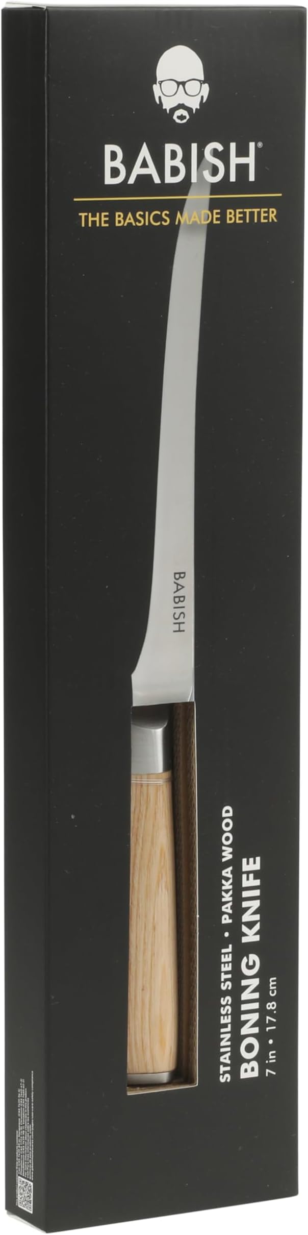 Babish 1.4116 German Stainless Steel Boning & Fillet Knife with Light Pakka Wood Handle ??6-Inch Full-Tang Flexible Kitchen Knife for Meat, Poultry, Fish & Precision Butchering