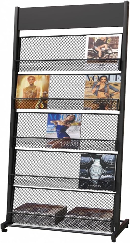 floor magazine rack brochure display stand for offices and public reception area竊똪iterature rack with 4 Universal wheels (70"횞27횞13.8")
