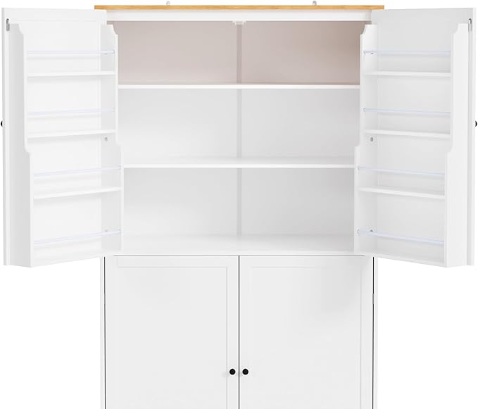Zateety High Freestanding Kitchen Pantry Large Cupboard Storage Cabinet with 2 Drawers, 2 Adjustable Shelves, 8 Door Shelves for Kitchen, Dining Room,White