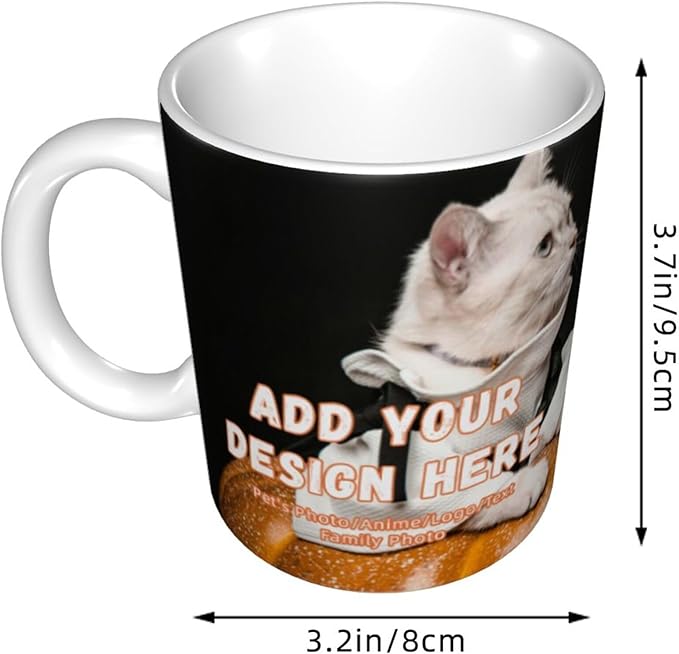 Customizable Mugs and Coffee Cups with Various Creative Designs Customize Your Photos Images Texts Partial or Full-Size Printing (Full-Width, White)