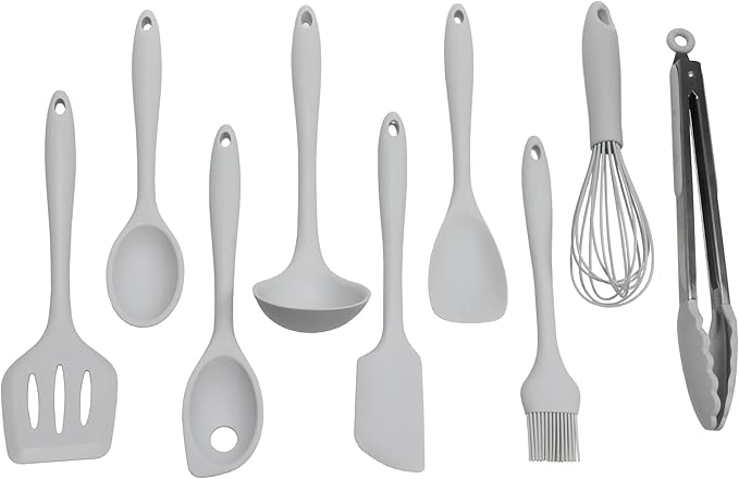 Chef Craft - Premium Silicone Kitchen Tools and Utensils Set, Non-Scratch, Withstands Temperatures up to 450째F, BPA-Free, 9 Piece Cooking Utensils Set, Gray