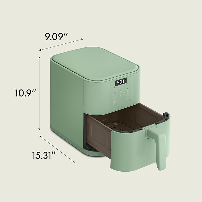 bella 6 Qt Slim Air Fryer, Fits-anywhere??Kitchenware, EverGood??Ceramic Nonstick Coating, Adjustable Temperature, 6 Preset Cooking Options, 60 Min Auto Shutoff w Audible Tone, 5lb Capacity, Seaglass
