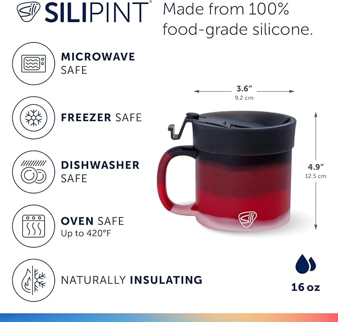Silipint 16oz Silicone Coffee Mug Tumbler with Flip Lid ??Unbreakable Dishwasher Safe Microwave Oven & Freezer Compatible ??Non-Toxic Reusable Cup for Coffee Tea or Cold Drinks, Volcano - Pack of 2