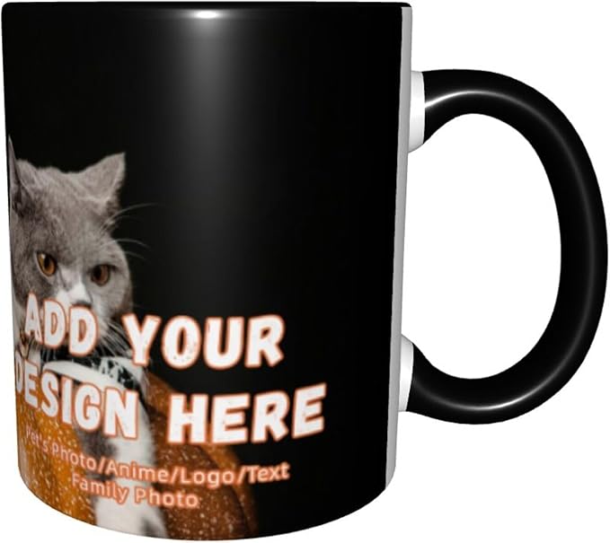 Customizable Mugs and Coffee Cups with Various Creative Designs Customize Your Photos Images Texts Partial or Full-Size Printing (Full-Width, Black)
