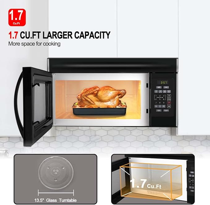GASLAND 1.7 Cu.ft. Over the Stove Microwave, 30 Inch Over the Range Microwave with 10 Power Levels, One Touch Cooking, 300 CFM,1000W, LED, Turntable, Sensor Cook, Over The Stove Microwave Oven, Black
