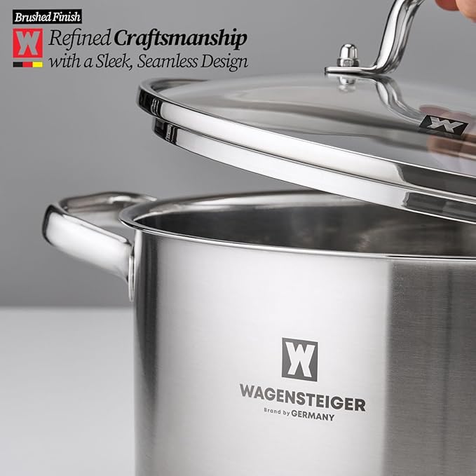 7.27-Quart Dutch Oven, Stainless Steel 3-Layer Construction with Aluminum Core, Tempered Glass Lid, Spacious Stock Pot for Boiling, Stewing, Canning ??For All Stovetops (9.84" Diameter)
