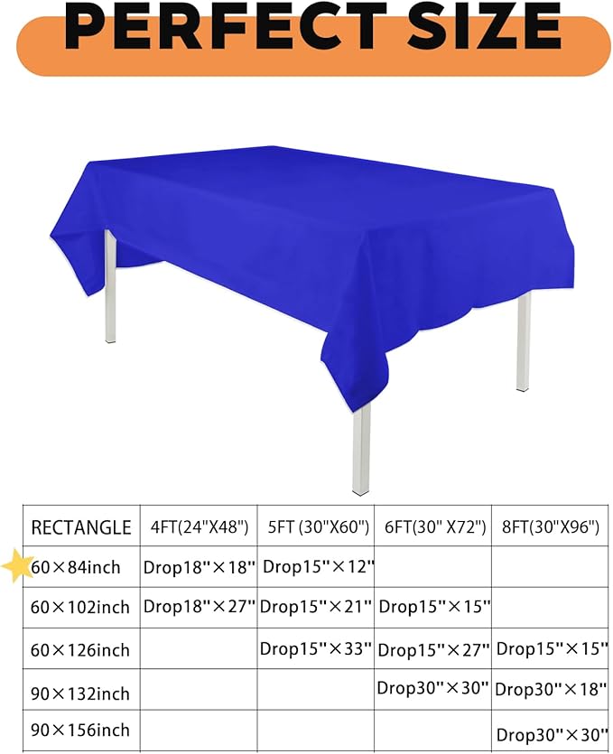 TWINPRET Rectangle Tablecloth 60 x 84 Inch, Blue Waterproof Washable Polyester Table Cloth - Stain & Oil Resistant Rectangular Table Cover for Banquet & Party (Fits 4 Foot Tables) [2 Pack]