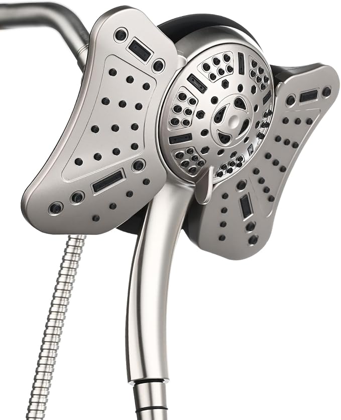 GRICH High Pressure Shower Head, Shower Heads with 9 Modes Handheld Spray Combo, 2 in 1 Rain Shower Head with Handheld Spray with 60" Hose, Adjustable Dual Showerhead with Anti-Clog Nozzles, Nickel