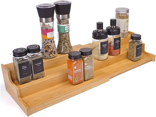JinDoWin Spice Rack Organizer For Cabinet, Spice Organization For Cabinet, Spice Rack For Countertop,15.7 Inch Adjustable Seasoning Organizer Spice Organizer (1 Pack, Large)