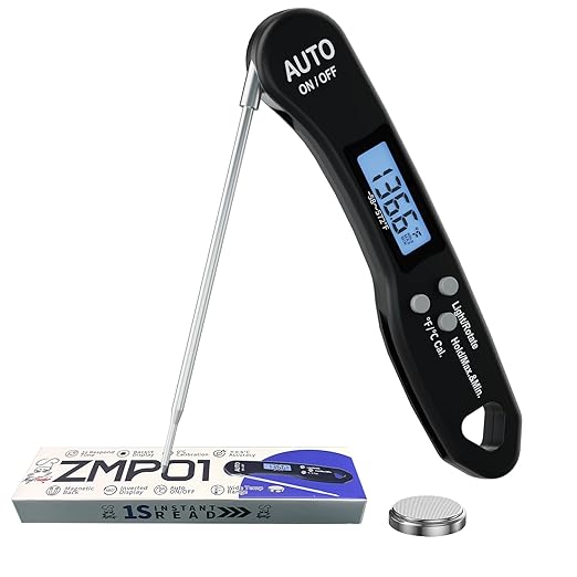 Digital Food Thermometer with Fast 1-Second Reading, 짹1째F Accuracy, -58째F to 572째F Range | Foldable Probe, Magnetic Back, Backlit LCD, Auto-Off for Grilling, Baking, Smoking
