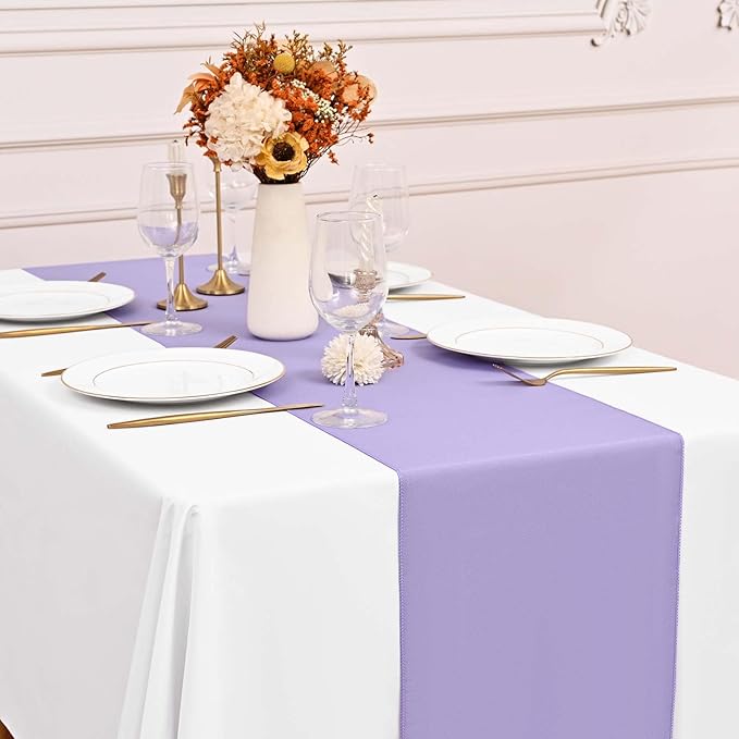 12 Pack Lavender Polyester Table Runner 12 x 108 Inch Long Rustic Farmhouse Wedding Table Runners, Washable and Reusable Table Runner for Wedding Birthday Parties Banquet Table Decorations