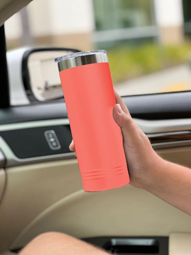 LaserGram 22oz Vacuum Insulated Skinny Tumbler, Gardening, Personalized Engraving Included (Coral)