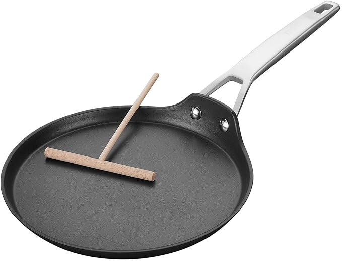 MsMk Crepe Pan with Spreader, 9 1/2 Inch Titanium and Ceramic Nonstick Flat Skillet Pancake Tawa Dosa Tortilla Pan, Induction Compatible, PFOA Free, Oven Safe to 700째F