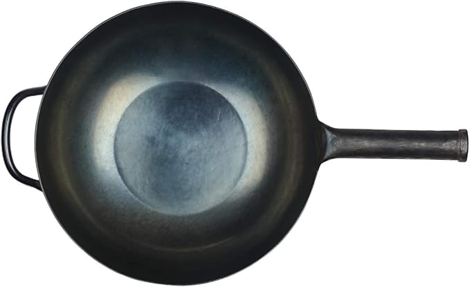 ?삡툒??ZhenSanHuan HandHammered Iron Wok Flat Bottom Induction Suitable (32CM Iron Handle with Help)
