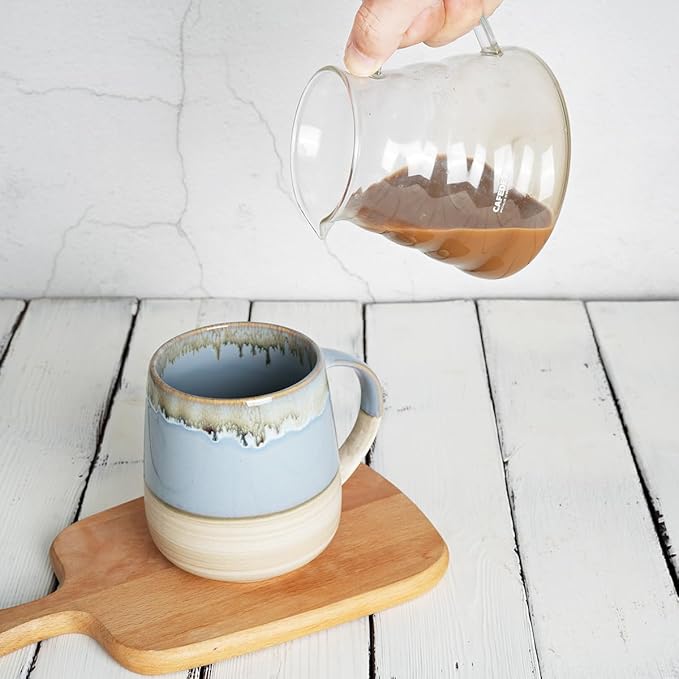 Bosmarlin Extra Large Ceramic Coffee Mug, 23 Oz, Dishwasher and Microwave Safe, Oversized Big Tea Cup, Reactive Glaze (Light Blue)