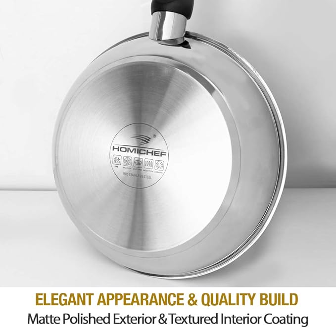 HOMICHEF 11 Inch Nonstick Frying Pan and Skillet - The Ultimate Omelet Pan with Glass Lid, Nickel Free Stainless Steel, Induction Compatible & Vented Cover