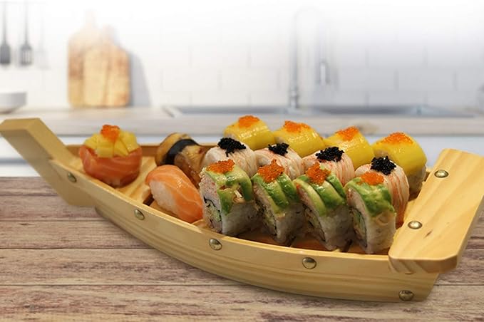 Kichgather 14.5??Wooden Sushi Serving Tray Boat Plate for Restaurant or Home