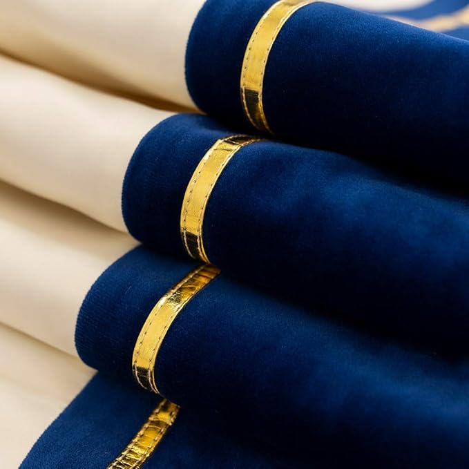 Avigers 12 x 78 Inch Decorative Luxury Navy Blue White Gold Leather Striped Patchwork Velvet Table Runners with Tassels for Home Living Room Bedroom Art Decor Wedding