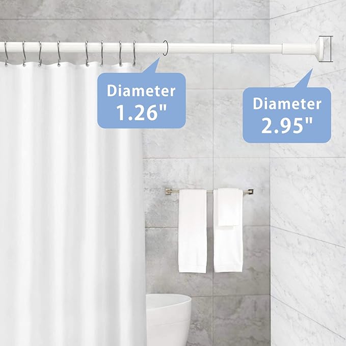 Umimile Tension Curtain Rod, 51-86 inches Adjustable Spring Shower Tension Curtain Rod, Stainless Steel Closet Rod for Windows or Shower, No Drilling, No Rust, Easy to Install, White