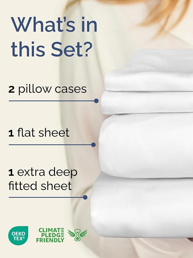 Extra Deep Pocket King Sheets - 4 Piece Breathable & Cooling Bed Sheets - Hotel Luxury Bed Sheet Set - Soft, Wrinkle Free & Comfy - Easily Fits Extra Deep Mattresses - Deep Pocket White Sheets Set