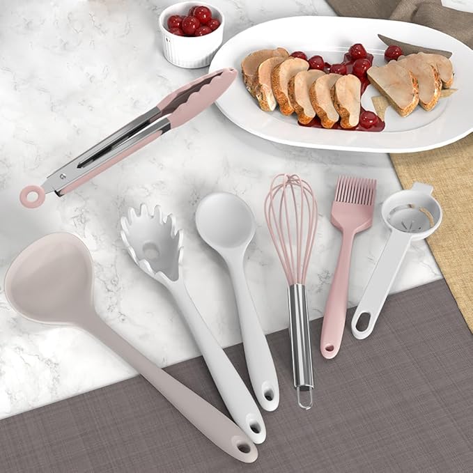 AOTHOD Silicone Cooking Utensils Set - 446째F Heat Resistant Silicone Kitchen Utensils,Spatula,Spoon, Kitchen Utensil Sets Gadgets Tools Set for Nonstick Cookware,Dishwasher Safe BPA FREE (Multicolor)