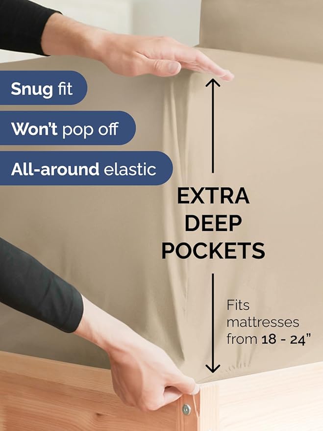 Extra Deep Pocket Twin Sheets - 3 Piece Breathable & Cooling Bed Sheets - Hotel Luxury Bed Sheet Set - Soft, Wrinkle Free & Comfy - Easily Fits Extra Deep Mattresses - Deep Pocket Cream Sheets Set