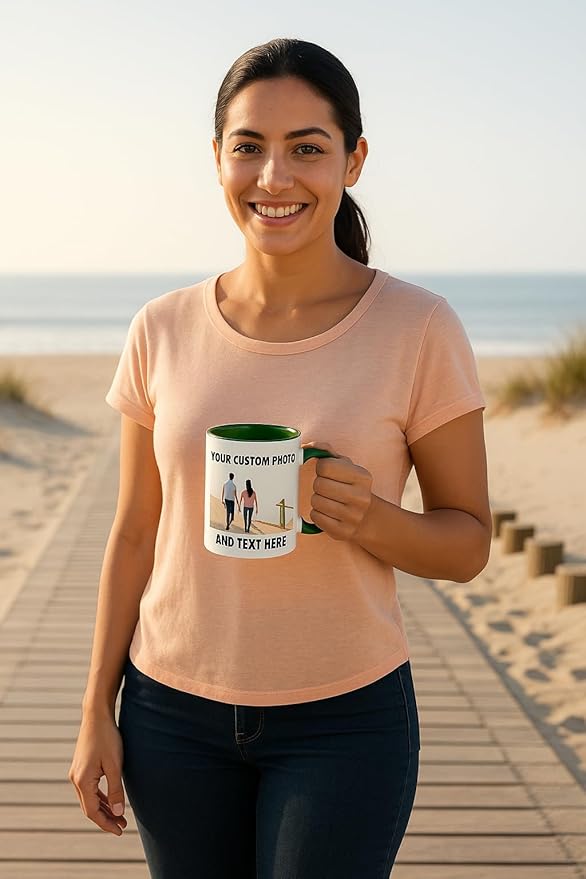 Personalized Coffee Mug | Custom Photo, Text, or Logo Cup (11oz, Forest Green Rim, Inner, and Handle) |Dishwasher & Microwave Safe |Unique Gift for Men & Women ?밫aza Personalizada